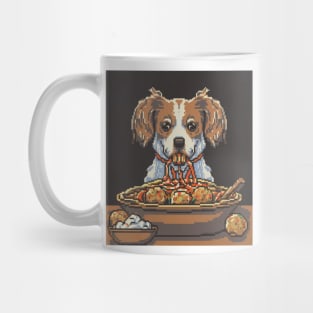 pixel art dog eating spaghetti Mug